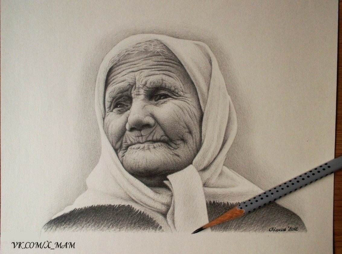 Бабушка рисунок карандашом